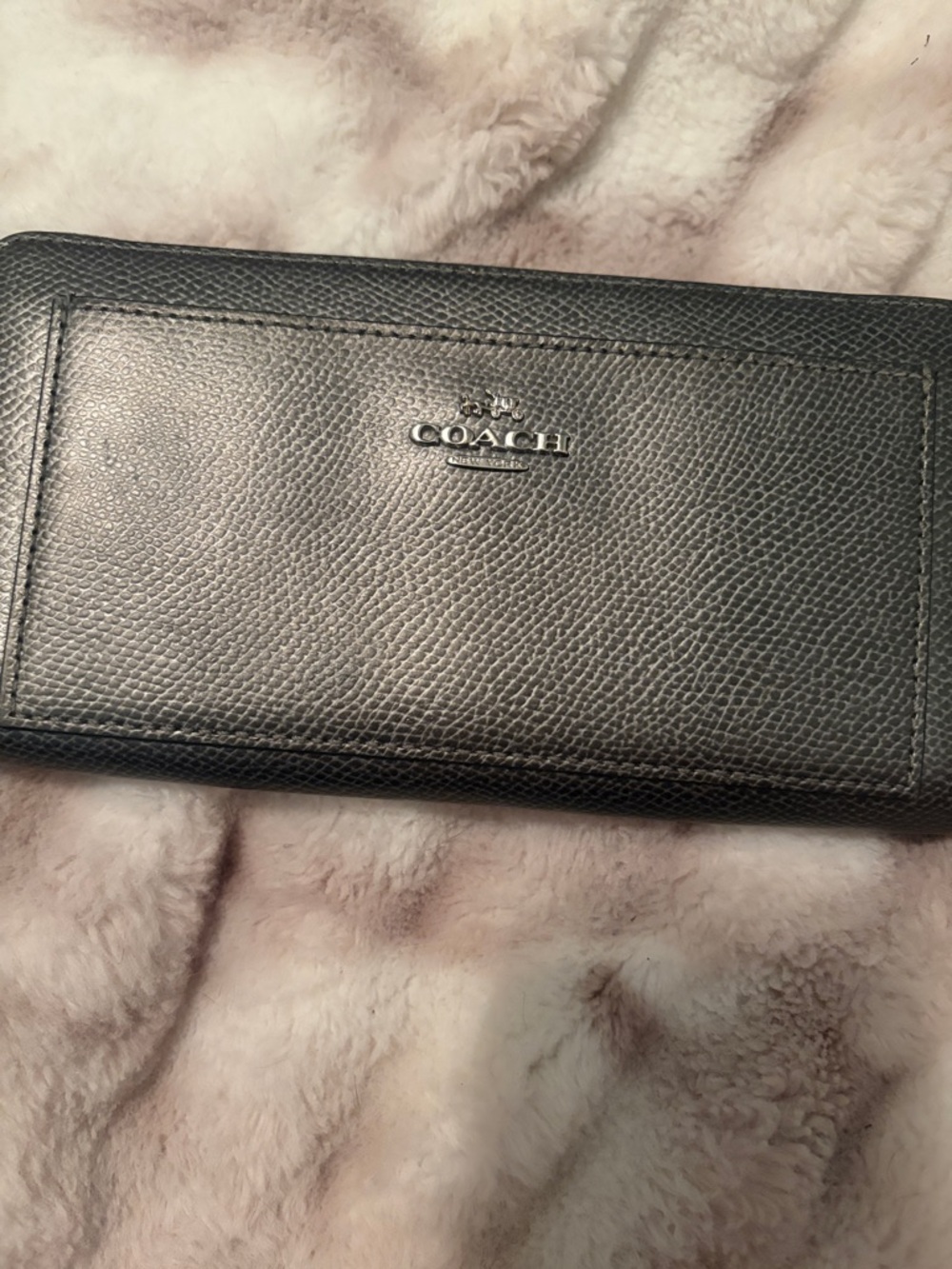 Coach Black Textured Leather Continental Wallet with Silver Logo